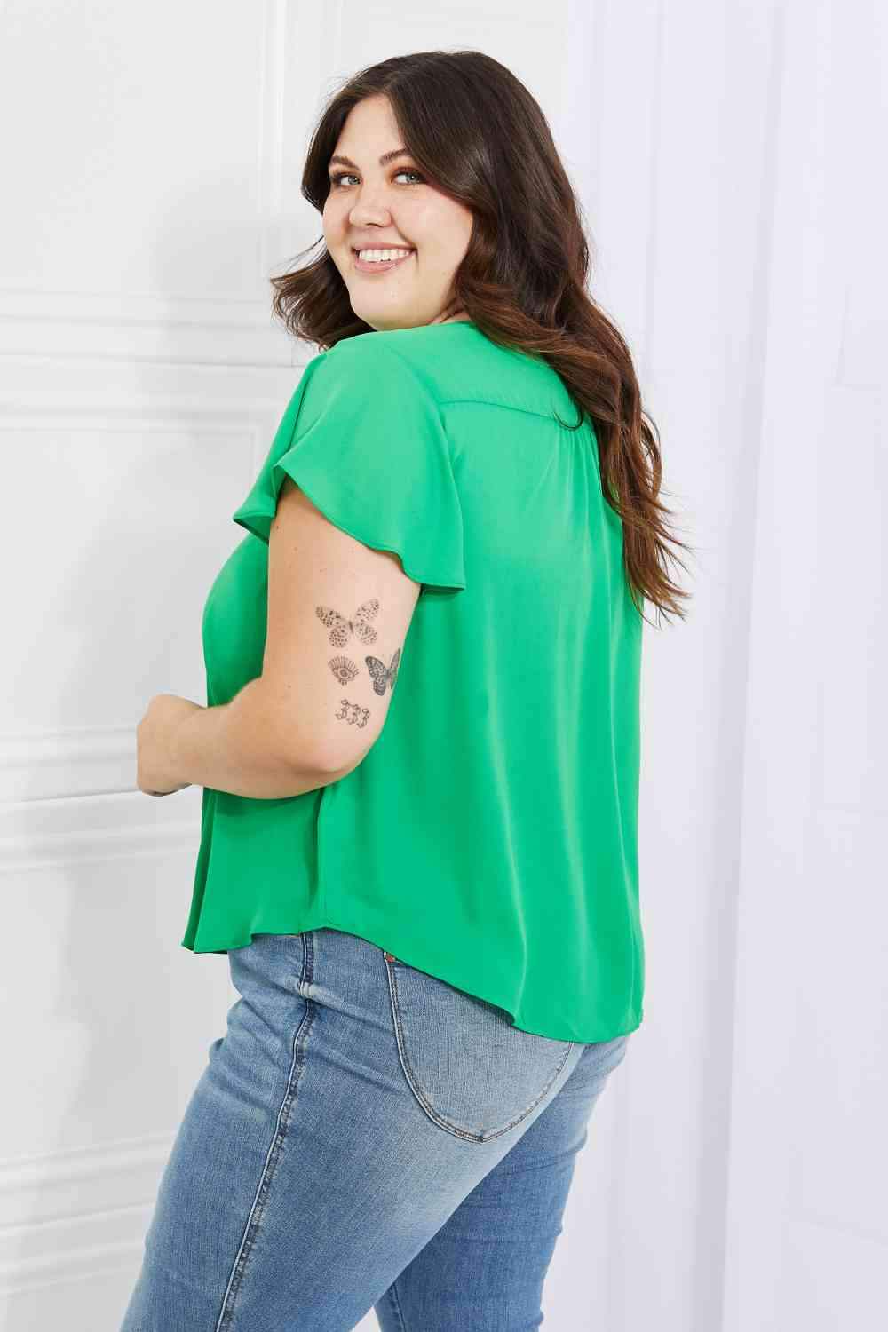 Sew In Love Just For You Full Size Short Ruffled Sleeve length Top in Green Blouses - Tophatter Daily Deals