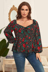 Melo Apparel Plus Size Floral Balloon Sleeve Blouse Black Blouses - Tophatter Daily Deals