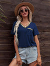 Glitter V-Neck Short Sleeve Tee Shirt Women's T-Shirts - Tophatter Daily Deals