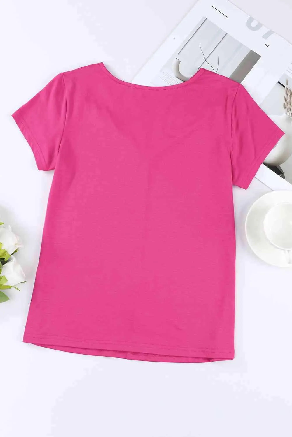 Rhinestone Crisscross Short Sleeve Top Women's T-Shirts - Tophatter Daily Deals