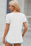 Eyelet Round Neck Flounce Sleeve T-Shirt Women's T-Shirts - Tophatter Daily Deals