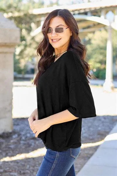 Basic Bae Full Size Round Neck Drop Shoulder T-Shirt Women's T-Shirts - Tophatter Daily Deals