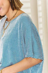 Zenana Striped Round Neck Half Sleeve T-Shirt Blouses - Tophatter Daily Deals