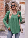 Double Take Pleated Detail Curved Hem Long Sleeve Top Mid Green Blouses - Tophatter Daily Deals