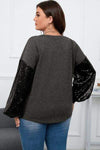 Plus Size Sequin Long Sleeve V-Neck Top Blouses - Tophatter Daily Deals