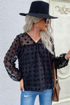 Swiss Dot V-Neck Blouse Black Blouses - Tophatter Daily Deals