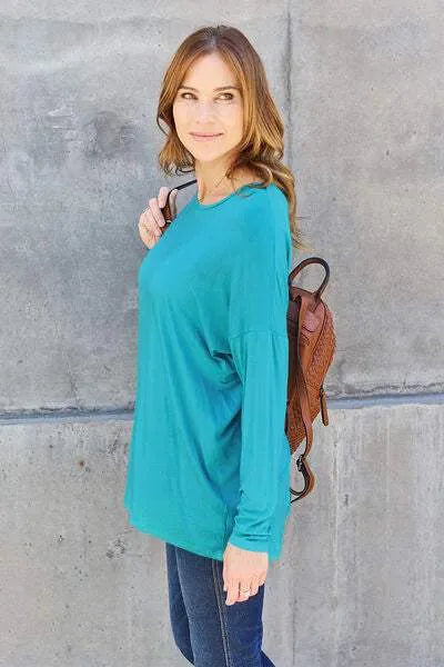 Basic Bae Full Size Round Neck Dropped Shoulder T-Shirt Women's T-Shirts - Tophatter Daily Deals