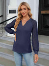 Notched Neck Long Sleeve Blouse Blouses - Tophatter Daily Deals