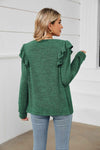 Square Neck Ruffle Shoulder Long Sleeve T-Shirt Women's T-Shirts - Tophatter Daily Deals