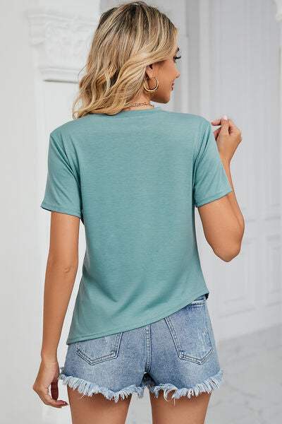 Ruched Round Neck Short Sleeve T-Shirt Women's T-Shirts - Tophatter Daily Deals