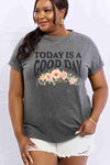 Simply Love Full Size TODAY IS A GOOD DAY Graphic Cotton Tee Charcoal Women's T-Shirts - Tophatter Daily Deals