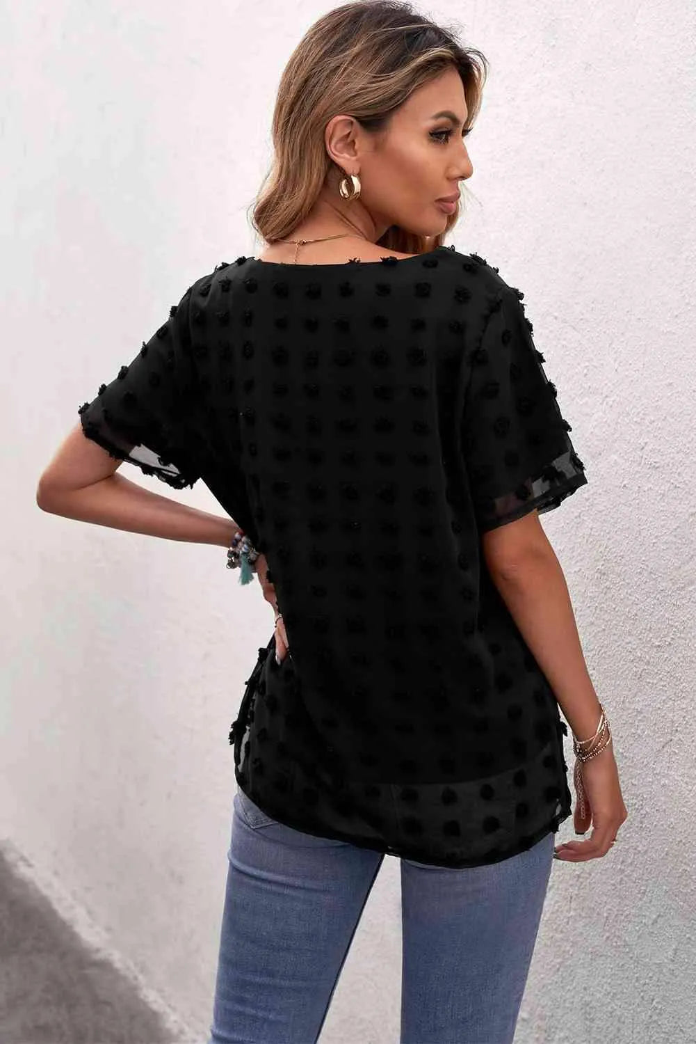 Swiss Dot Round Neck Blouse Blouses - Tophatter Daily Deals