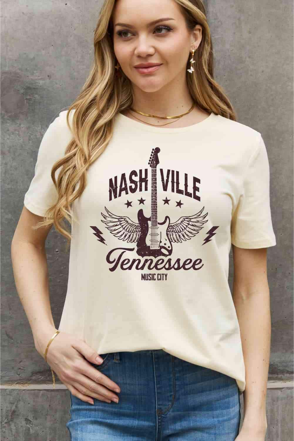 Simply Love Simply Love Full Size NASHVILLE TENNESSEE MUSIC CITY Graphic Cotton Tee Women's T-Shirts - Tophatter Daily Deals