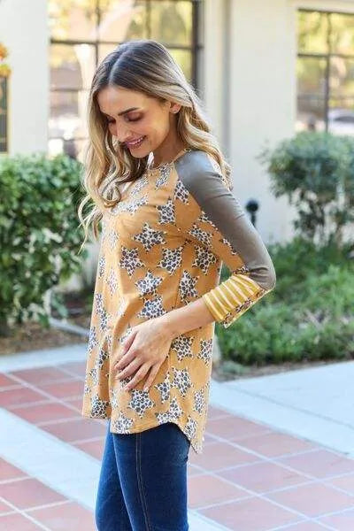 Celeste Design Full Size Leopard Star Contrast Top Blouses - Tophatter Daily Deals