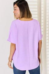 Zenana Texture Short Sleeve T-Shirt Blouses - Tophatter Daily Deals