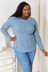 Double Take Round Neck Ribbed Long Sleeve T-Shirt Women's T-Shirts - Tophatter Daily Deals