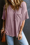 Textured V-Neck Dropped Shoulder T-Shirt Women's T-Shirts - Tophatter Daily Deals