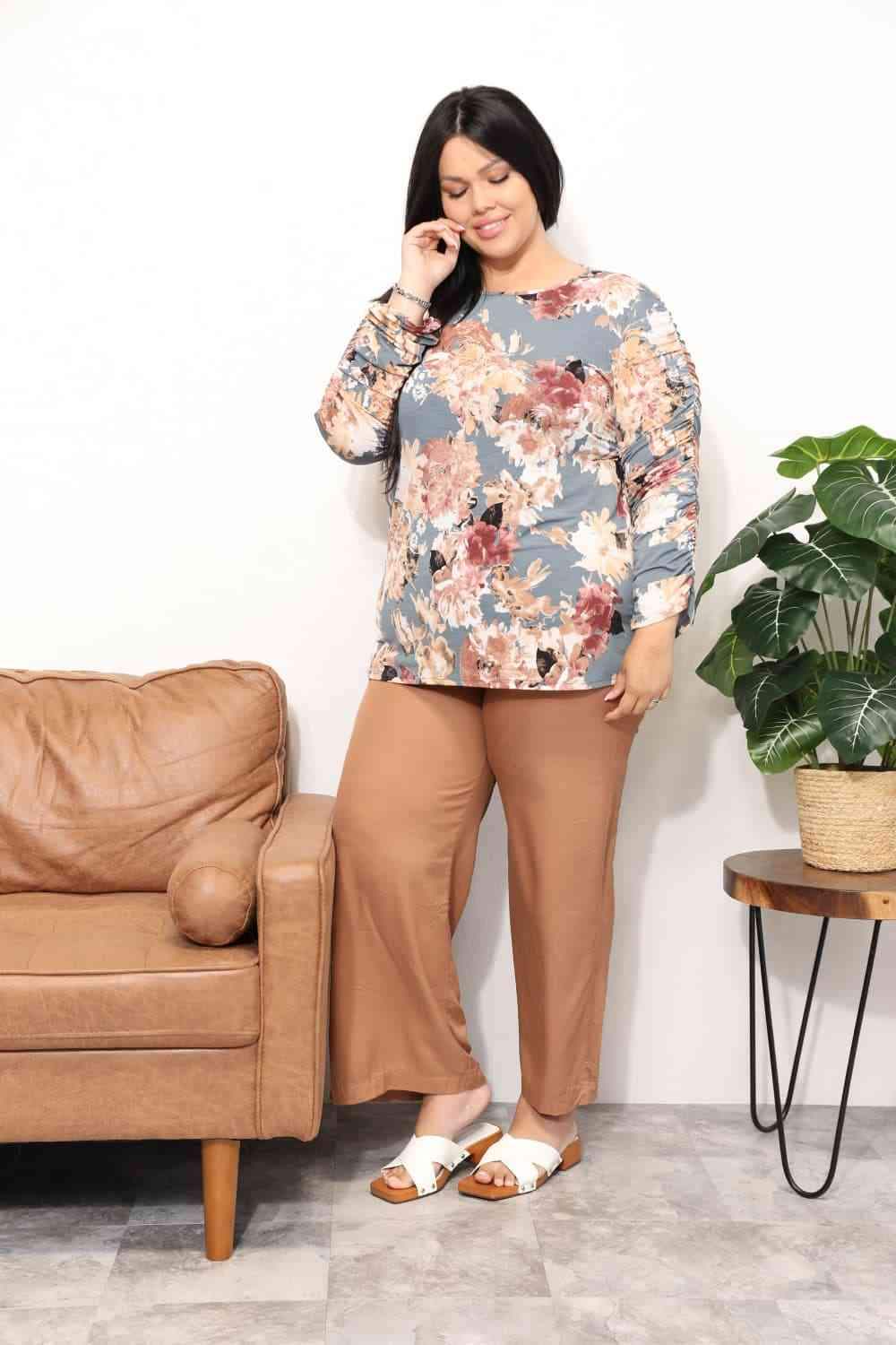 Sew In Love Full Size Flower Print Long Sleeve Top Blouses - Tophatter Daily Deals