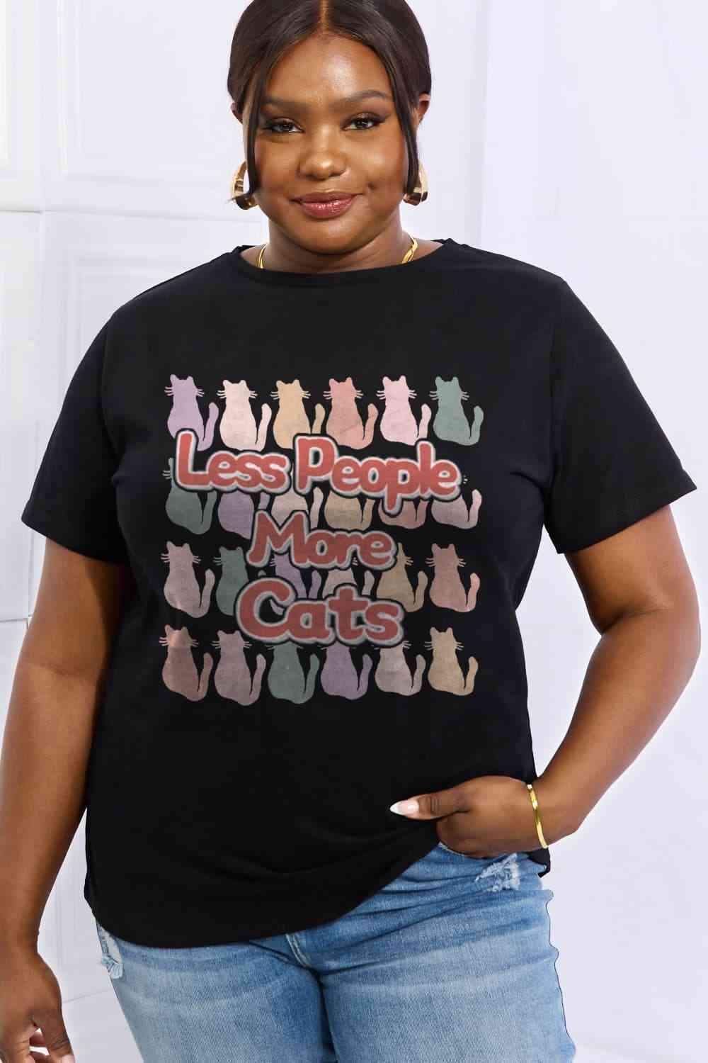 Simply Love Full Size LESS PEOPLE MORE CATS Graphic Cotton Tee Women's T-Shirts - Tophatter Daily Deals