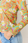 J.NNA Groovy Swirl Long Sleeve Mesh Top Blouses - Tophatter Daily Deals