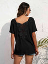 Lace Trim Short Sleeve Top Black Blouses - Tophatter Daily Deals