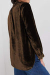 Notched Neck Buttoned Long Sleeve Velvet Blouse Blouses - Tophatter Daily Deals