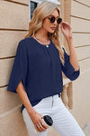 Round Neck Slit Half Sleeve Top Women's T-Shirts - Tophatter Daily Deals