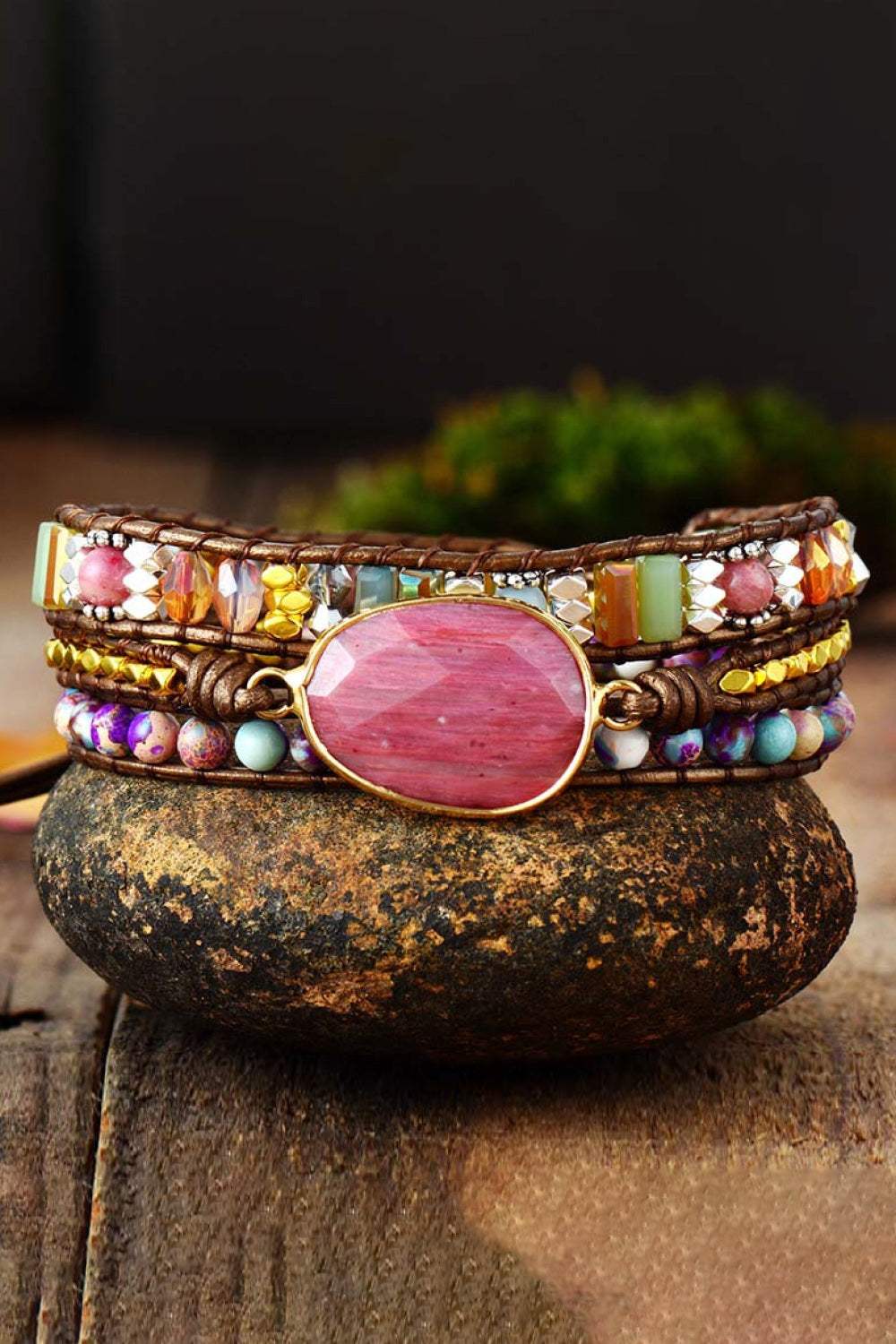 Handmade Crystal Beaded Natural Stone Bracelet Style A One Size Bracelets - Tophatter Daily Deals