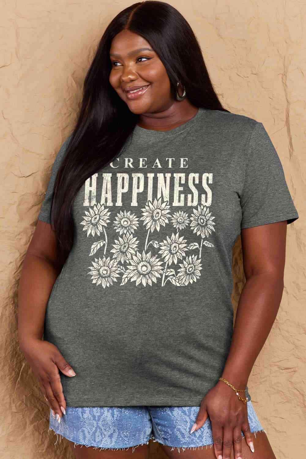 Simply Love Full Size CREATE HAPPINESS Graphic Cotton T-Shirt Women's T-Shirts - Tophatter Daily Deals