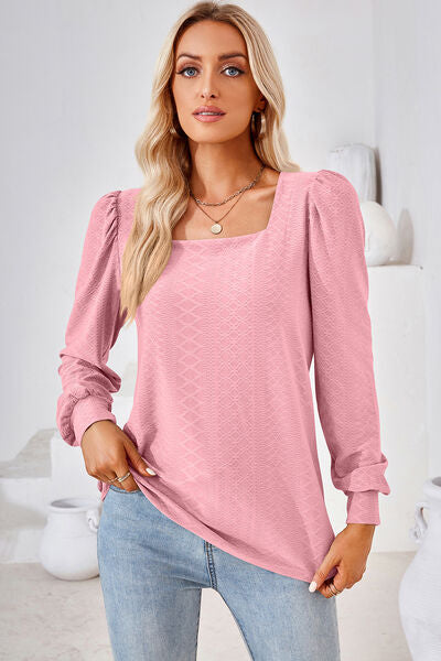 Square Neck Puff Sleeve T-Shirt Blush Pink Women's T-Shirts - Tophatter Daily Deals