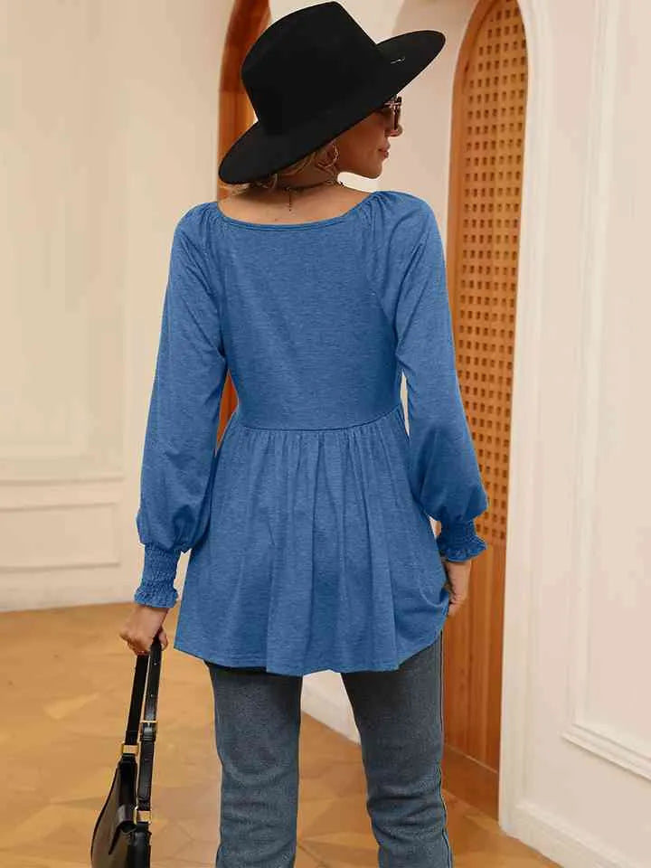 V-Neck Lantern Sleeve Blouse Blouses - Tophatter Daily Deals