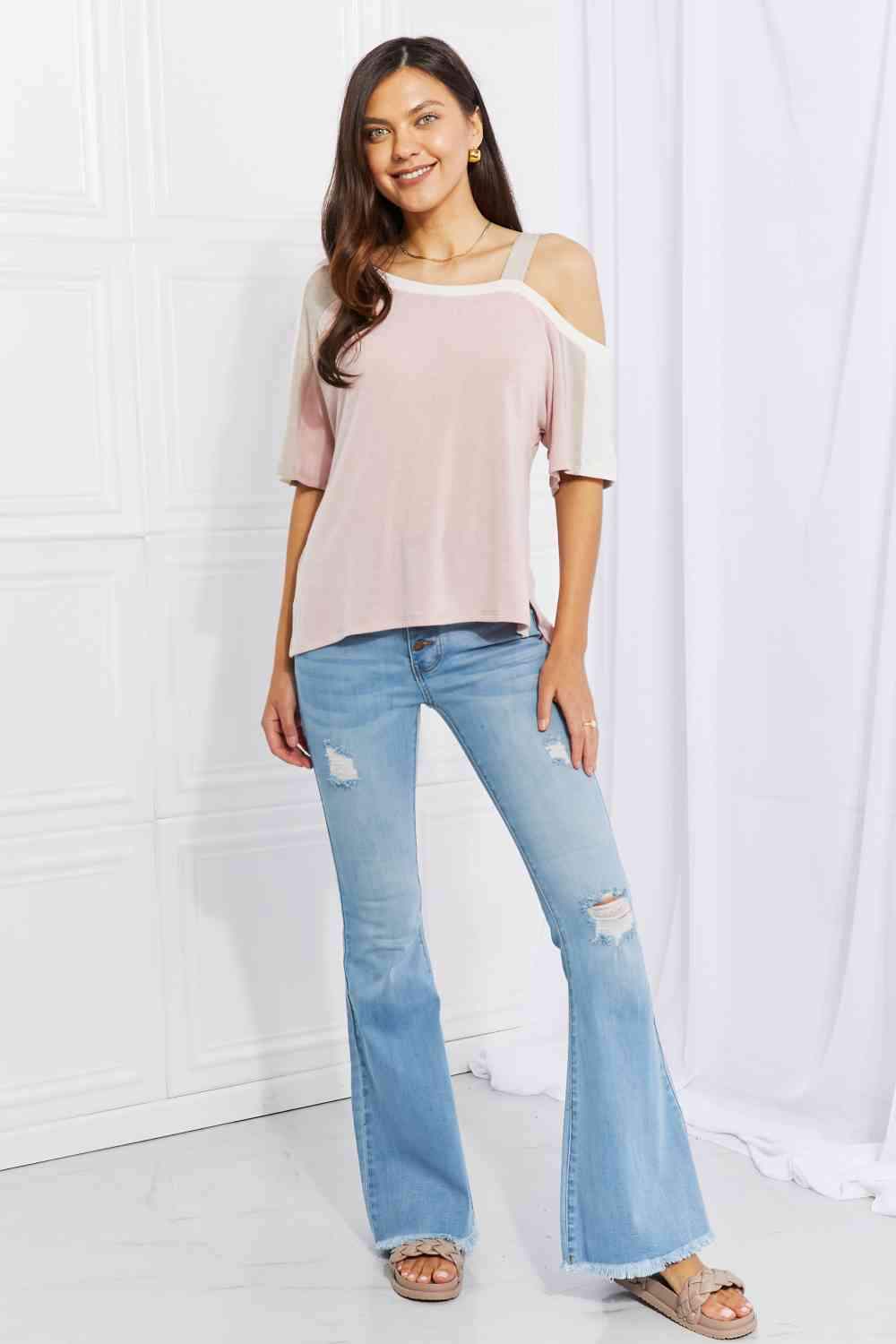 Andree by Unit Full Size Something Simple Cold Shoulder Tee Women's T-Shirts - Tophatter Daily Deals