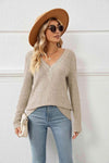 Contrast V-Neck Long Sleeve Blouse Blouses - Tophatter Daily Deals