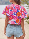 Floral V-Neck Flutter Sleeve Blouse Blouses - Tophatter Daily Deals