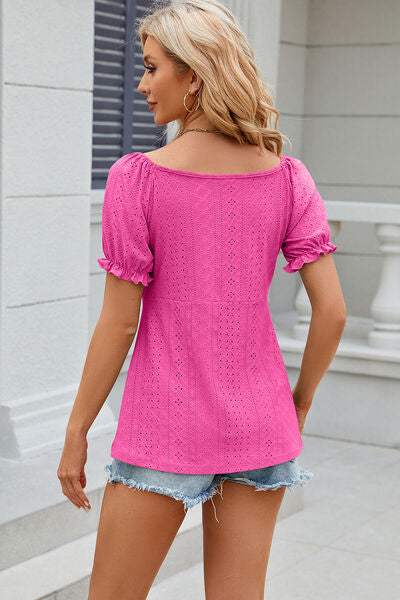 Eyelet Drawstring Short Sleeve T-Shirt Women's T-Shirts - Tophatter Daily Deals