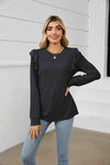 Ruffle Shoulder Long Sleeve T-Shirt Women's T-Shirts - Tophatter Daily Deals