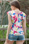 Multicolored Flutter Sleeve Round Neck Blouse Blouses - Tophatter Daily Deals