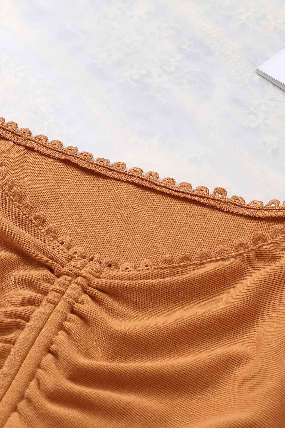 Drawstring Detail Flounce Sleeve Off-Shoulder Crop Top - Tophatter Deals