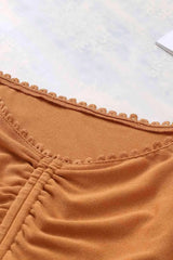 Drawstring Detail Flounce Sleeve Off-Shoulder Crop Top Blouses - Tophatter Daily Deals