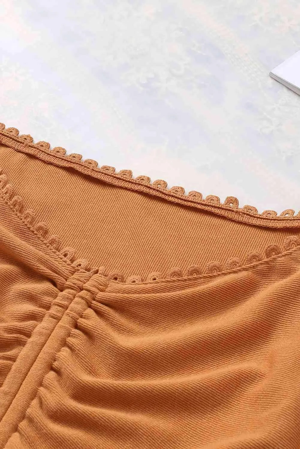 Drawstring Detail Flounce Sleeve Off-Shoulder Crop Top Blouses - Tophatter Daily Deals