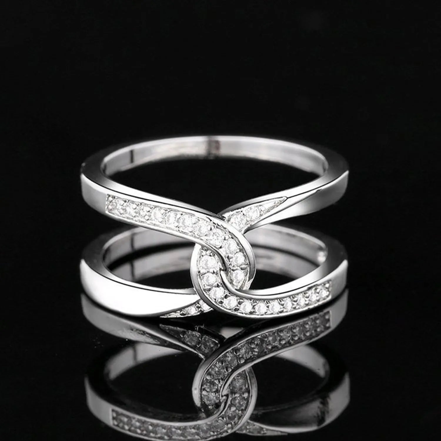 Twisted Inlaid Zircon Double-layered Ring Rings - Tophatter Daily Deals