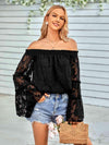 Applique Flounce Sleeve Off-Shoulder Blouse Blouses - Tophatter Daily Deals