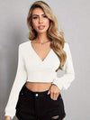 V Neck Crop Top Light Gray Blouses - Tophatter Daily Deals