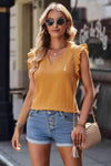 Ruffle Shoulder V-Neck Top Blouses - Tophatter Daily Deals