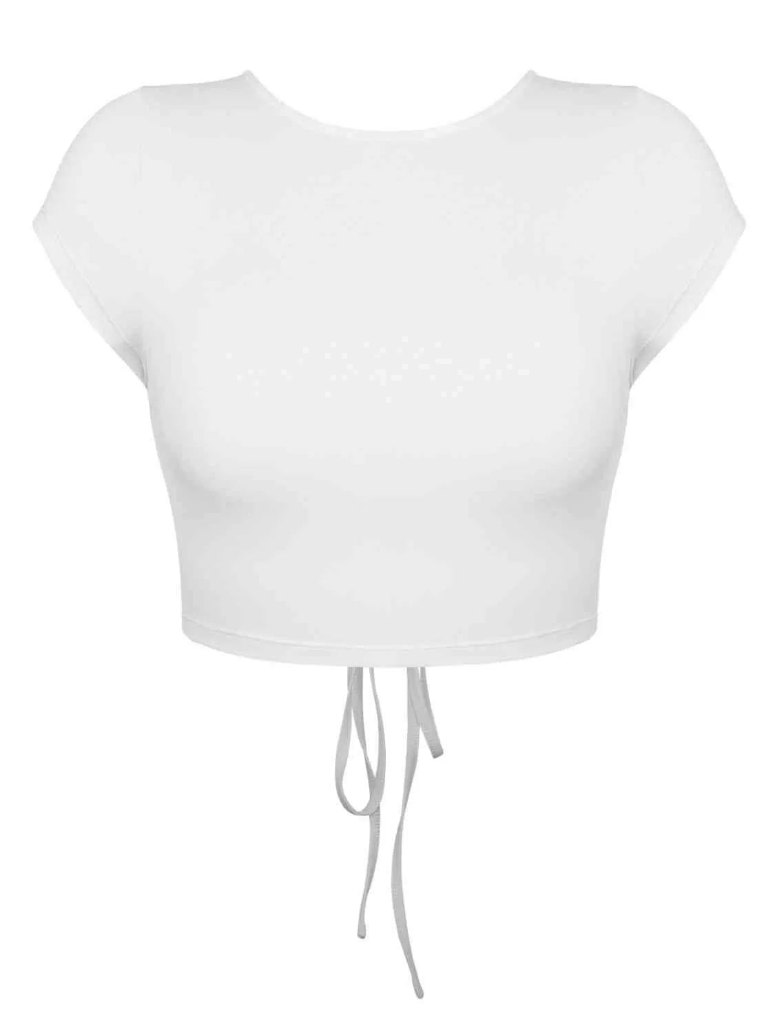 Round Neck Backless Short Sleeve Tee Women's T-Shirts - Tophatter Daily Deals