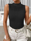 Mock Neck Ribbed Knit Tank Black Blouses - Tophatter Daily Deals