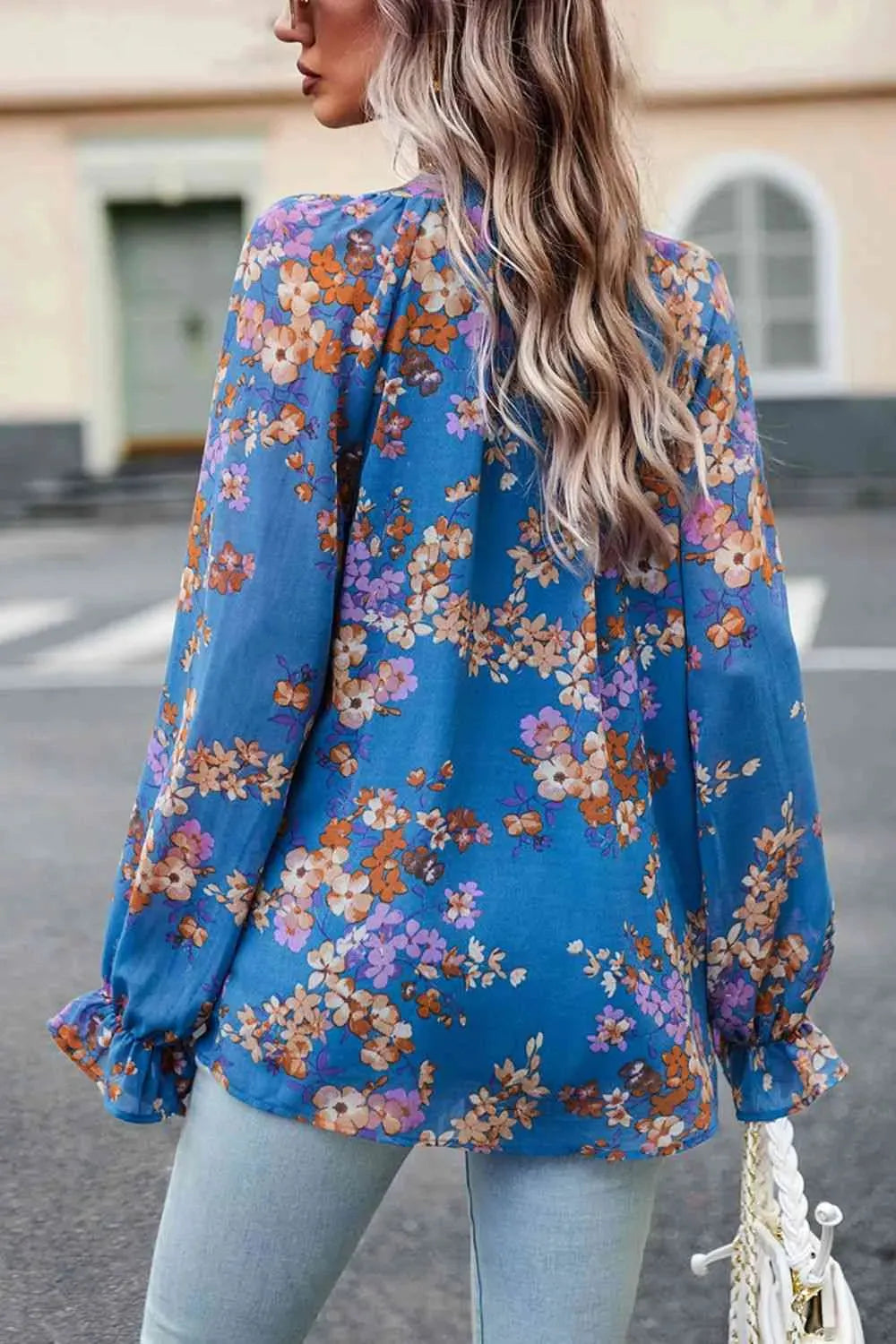 Floral Print Flounce Sleeve Blouse Blouses - Tophatter Daily Deals