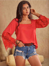 Square Neck Lace Detail Long Sleeve Blouse - Tophatter Deals