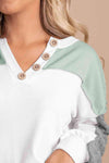 Color Block Button Drop Shoulder Top Blouses - Tophatter Daily Deals