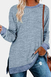 Round Neck Long Sleeve Slit T-Shirt Pastel Blue Women's T-Shirts - Tophatter Daily Deals